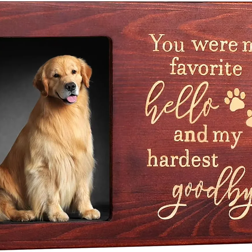 Pet Memorial Wooden Urn Decorative Casket Pattern Photo Frame Keepsake Box Ash Loss Remembrance Gift for Cremation Funerals