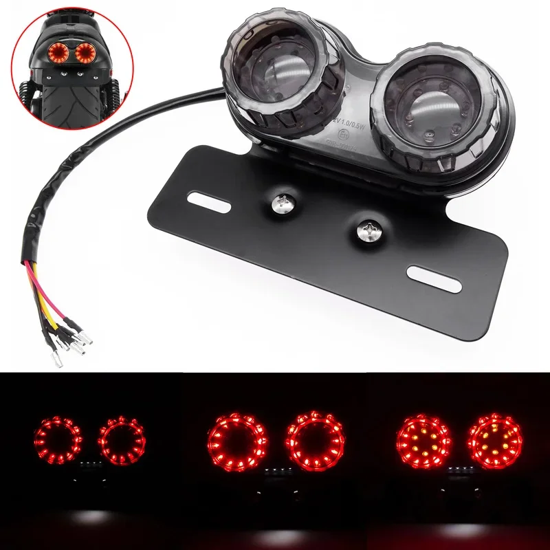 Universal Motorcycle LED Tail Light Modified Brake Licence Plate Holder Light Twin Dual Turn Signal Light 12V