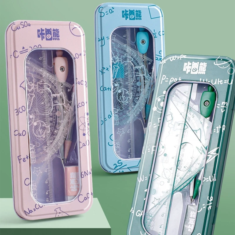 Math Geometry with Rulers Protractor Eraser Pencil Refills for Drafting and Drawings 8 Pieces/set LX9A