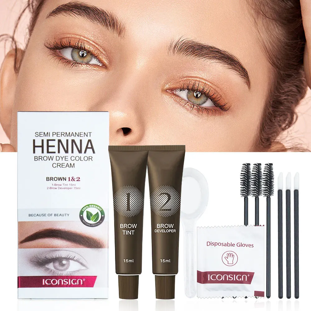 Henna Eyelash Brow Dye Tint Professional Lash Eyebrow Dye 15-Minute Fast Drying Cream Brow Semi Permanent Eyebrows Makeup Black