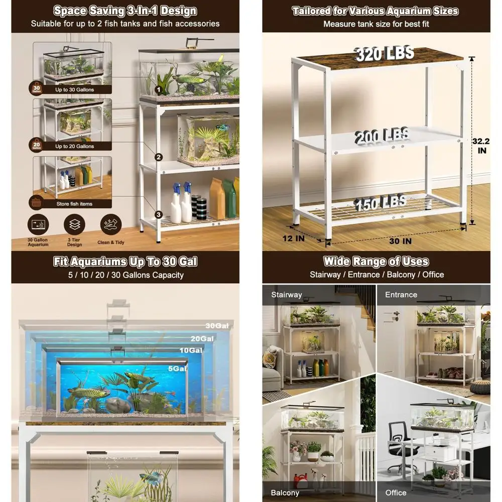 

Регулируемая 3-ярусная подставка для аквариума, усиленная конструкция для аквариумов объемом 20-30 галлонов, 30 дюймов (длина) x 12 дюймов (ширина) x 32,2 дюйма (высота), белая.