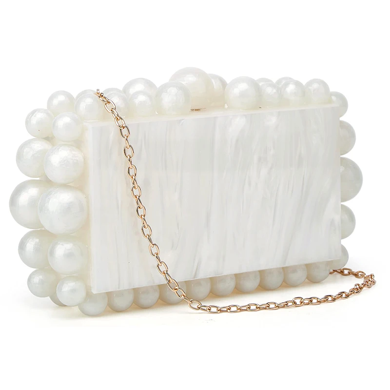 

Acrylic Marble Clutch Purse Handbag for Women, Handmade Beaded Pearl Evening Bag for Prom Party Bridal Wedding