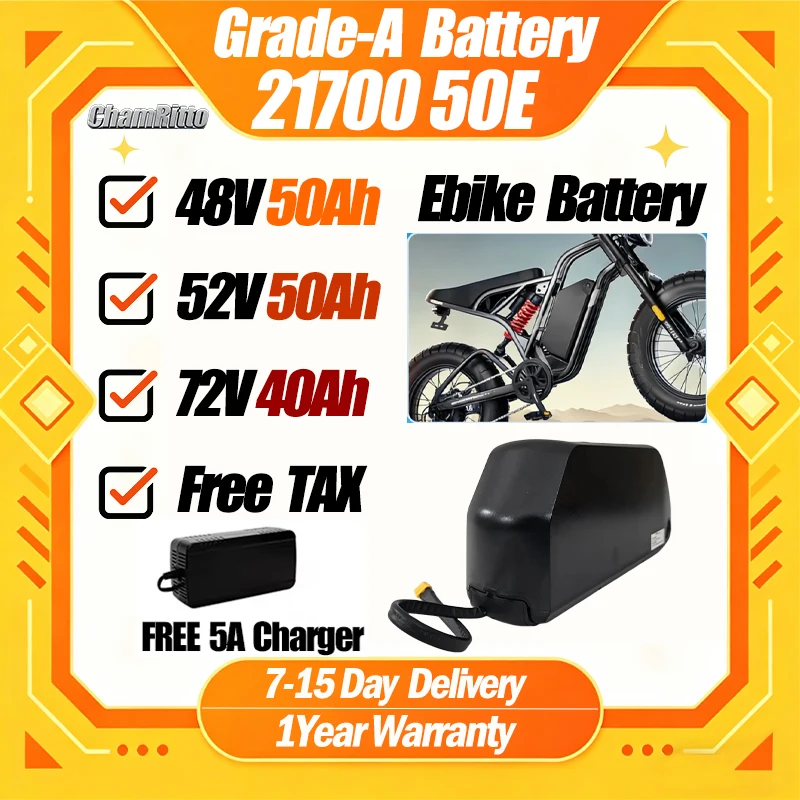 

Original 21700 Lithium Lon Battery cham rider 2000W Polly 48V 60V 72V 40AH E bike Battery Down tube 52V Electric Battery 80A BMS