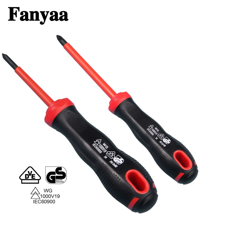 Fanyaa VDE Insulated Electricians Screwdriver, Slotted, Phillips Individual, 1000V Screw Driver Bits Hand Tool