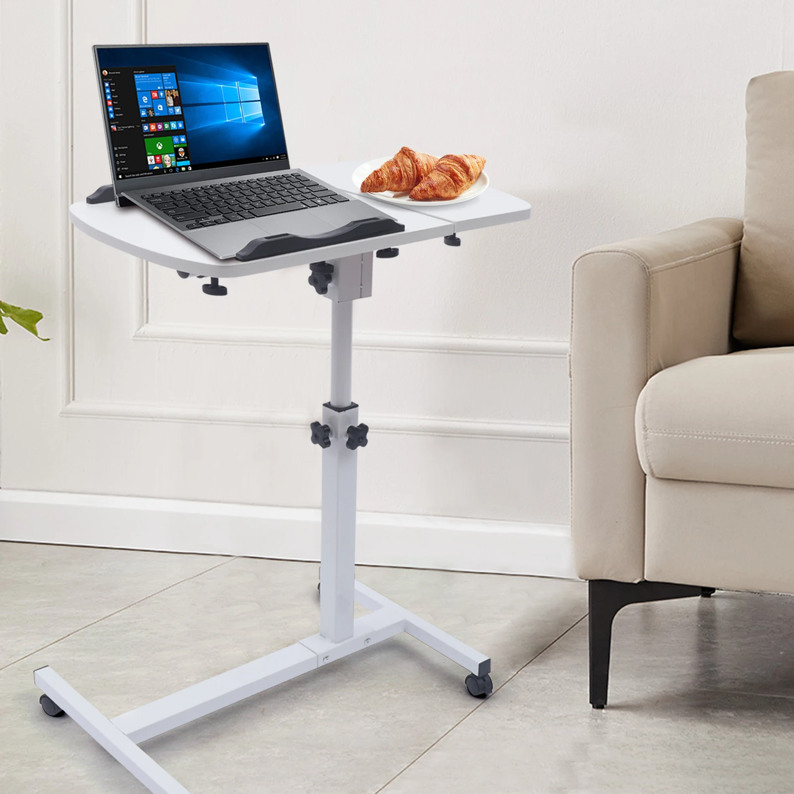 Angle & Height Adjustable Rolling Table Laptop Notebook Stand Tiltable Table Top Desk Sofa Bed Side Table