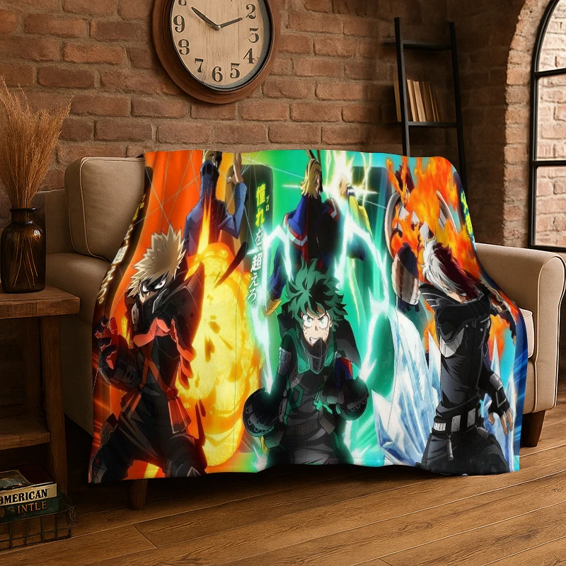 Cartoon My Hero Academia Deku Bakugou Anime Flannel Blanket Soft Warm Throw Blanket for Bedroom Living Room Bed Travel Picnic