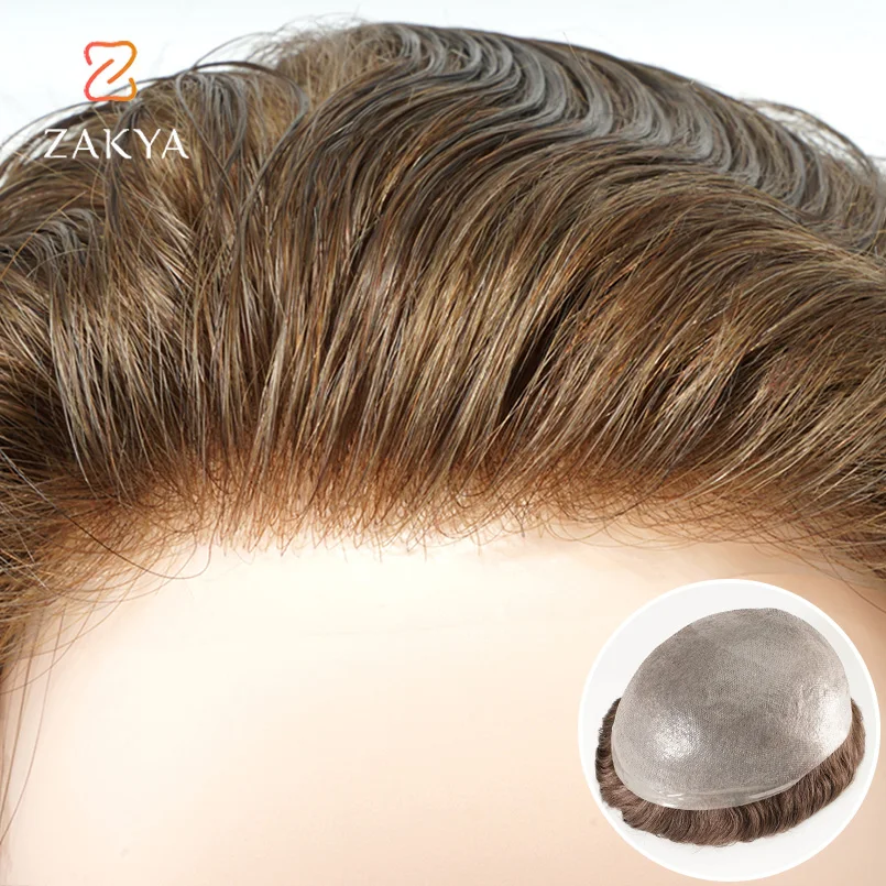 Wig Male Men Capillary Prosthesis Toupee 0.06-0.08mm Full skin Men's 100% Natural Human Hair Systems Free Shipping for Man