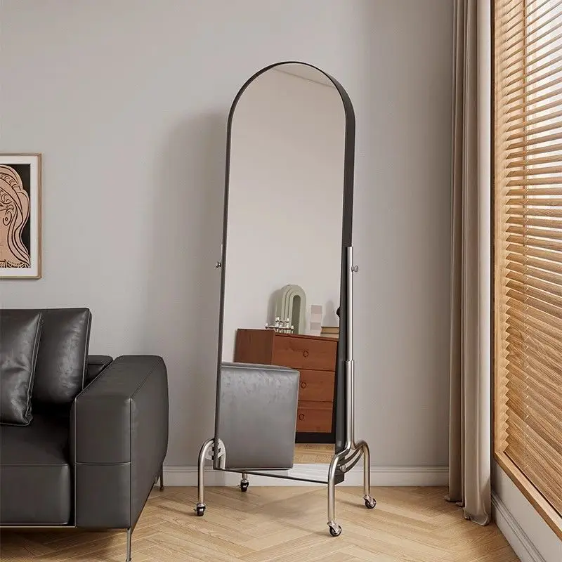 Full-length mirror with rotatable storage rack, adjustable removable bedroom home vanity mirror