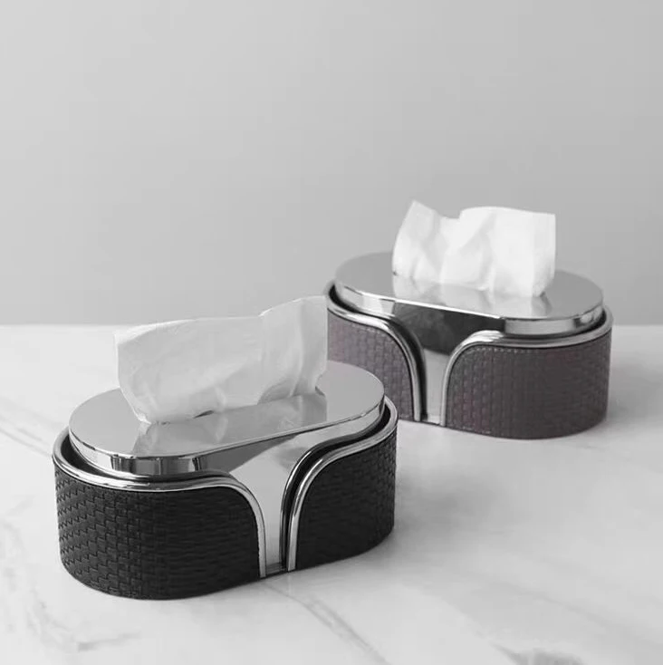 

Современная роскошная художественная кожаная коробка для салфеток из нержавеющей стали, поднос для хранения дома, гостиная, принадлежности для вечеринок в отеле, украшения