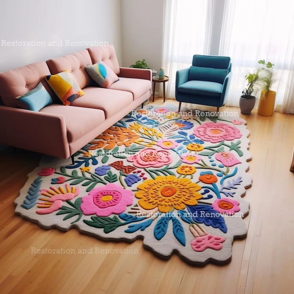 

Handmade Wool Floral Area Rug for Living Room | Elegant Flower Garden Design, Soft, Thick and Durable | Bedroom, Dining Room & H