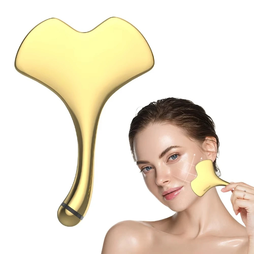 Salon Grade 24K Gold Gua Sha Facial Tool Solar-Powered Microcurrent Dual-Ended Sculpting Massager