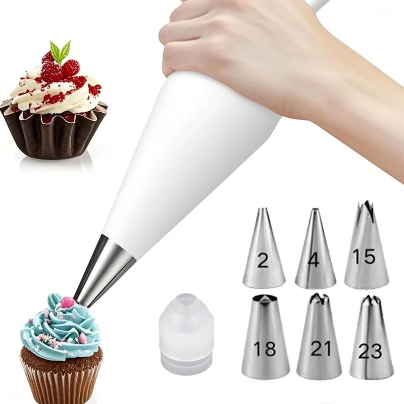 13-Piece Cake Decorating Set-7 Piping Tips, 2 Reusable Cloth Waterproof Bags & Tools for Buttercream&Cream Puffs DIY Baking Tool