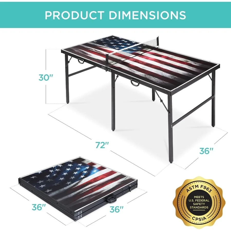 طاولة بينج بونج قابلة للطي متوسطة الحجم مقاس 6 × 3 أقدام للاستخدام الداخلي والخارجي مع مضاربين و4 كرات وحقيبة حمل مثالية للمنزل