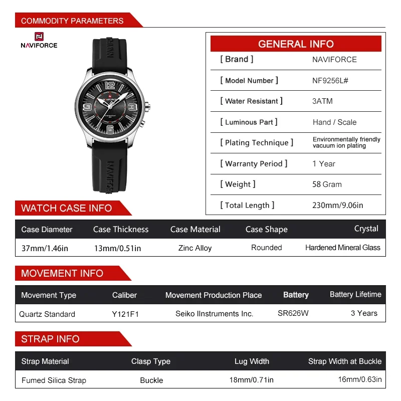 NAVIFORCE NF9256 Couples Quartz Watches Luminous Simple Water-Resistant Silicone Strap Fashion Sports Men Women Watch