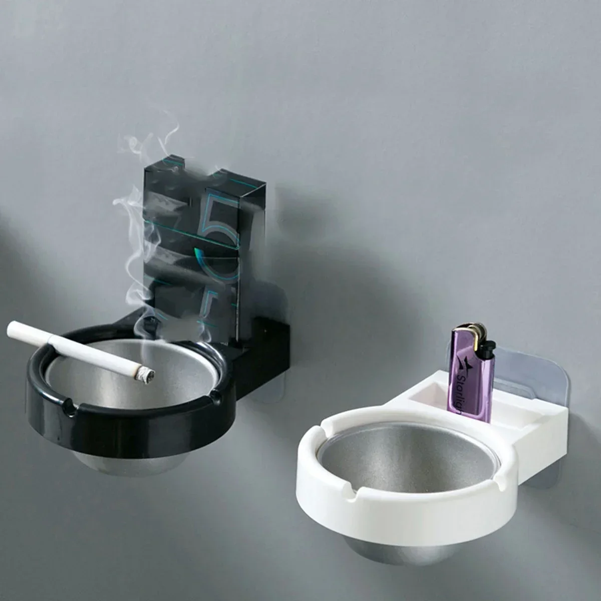 Wall-mounted stainless steel ashtray household bathroom wall-mounted non-punching anti-fly ash