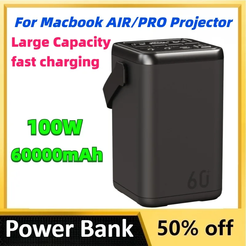 

60000mAh 100W Fast Charging Power Bank for Macbook AIR/PRO Phone Projector Outdoor Wild Fishing Portable Powerbak LED Display