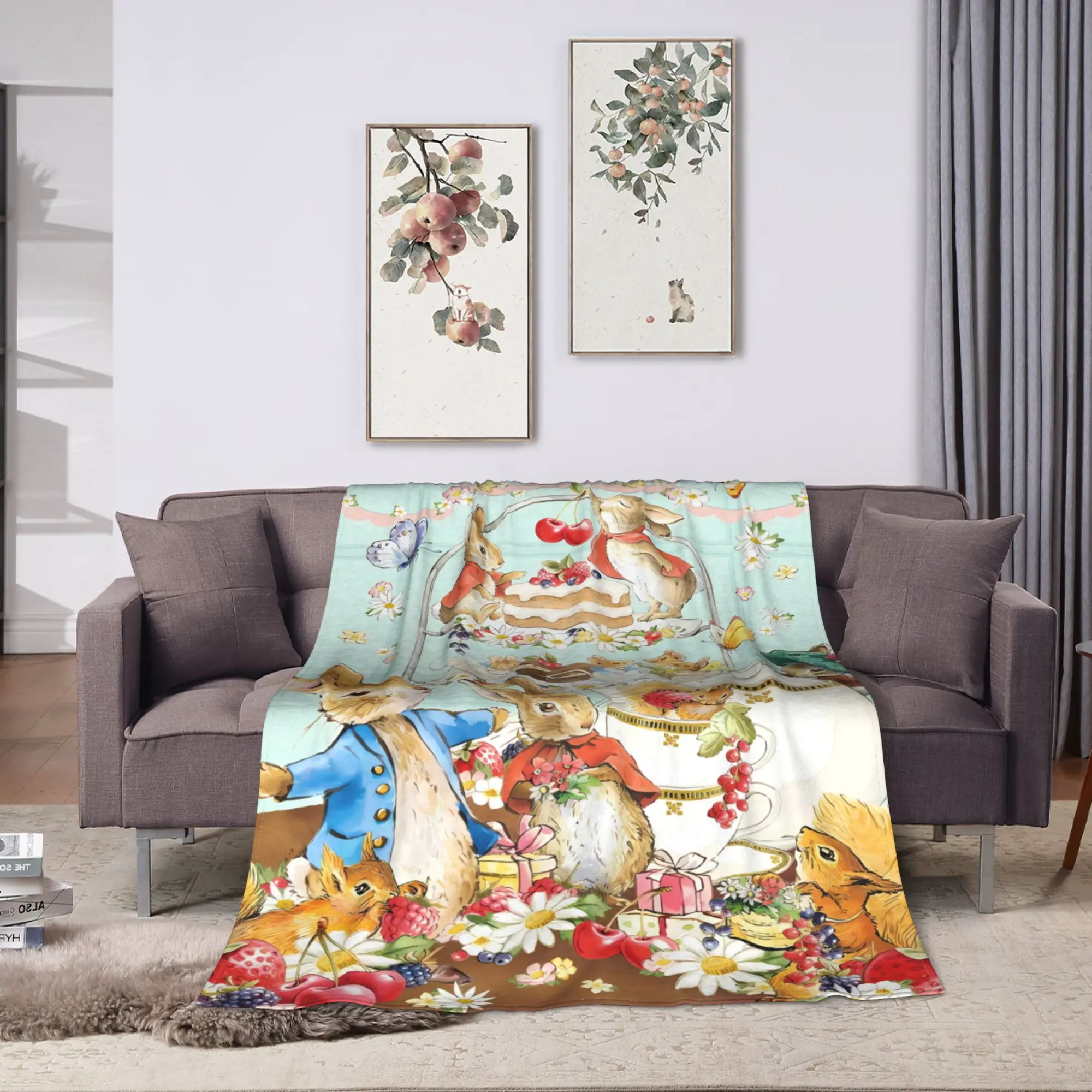 Soft Blanket Boy Girl Picnic P-Petered R-Rabbits Bedding Throws  Flannel Bedspread For Outdoor Novelty Sofa Bed Cover
