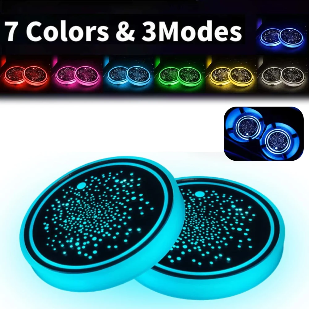 

1/2PCS LED Car Cup Holder Lights 7 Color Changing USB Rechargeable Cup Holder Lights for Interior,Truck,Vehicle Accessories