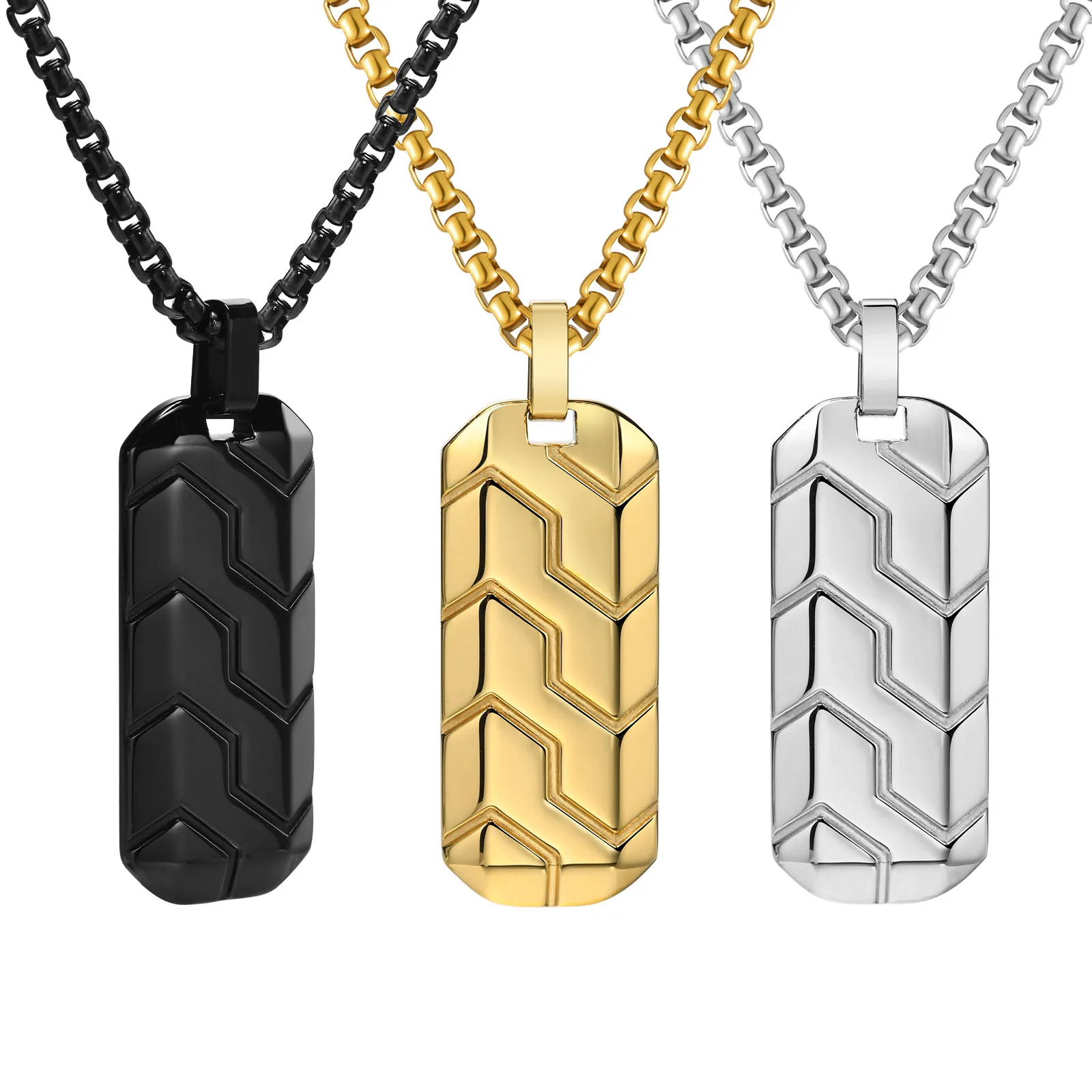 European and American Fashion Minimalist Style Personalized Stainless Steel Geometric Tire Pattern Men's Pendant Necklace