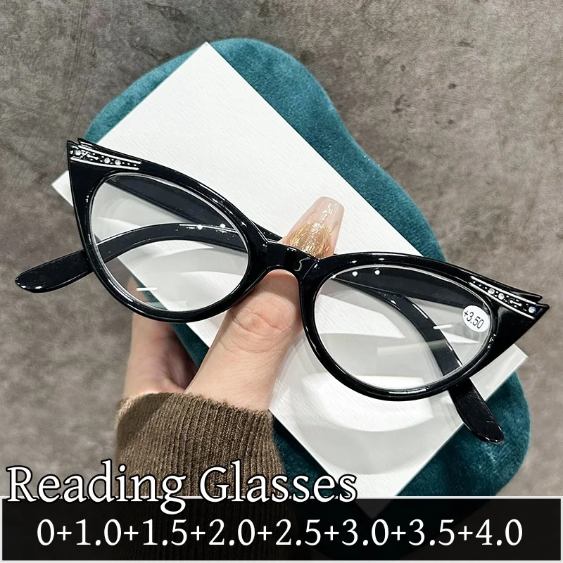 

Cat Eye Presbyopia Glasses for Women Men Vintage Finished Anti Blue Light Reading Eyewear Prescription Far Sight Diopter Glasses