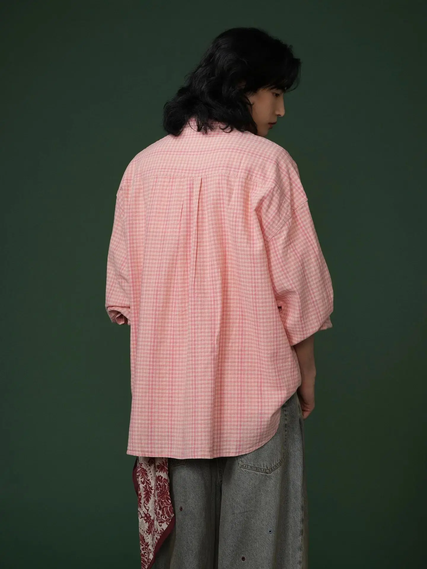 New autumn and winter designer trendy brand loose thin small checkered embroidered long-sleeved shirt for men, wrinkle-free