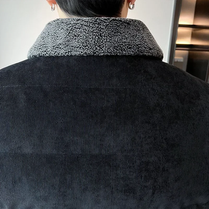 Giacca Moda Casual Giacca a vento Giacca in pile Uomo Parka Cappotto Maschile Tinta unita Parka antivento Collo di pelliccia Parka di velluto a coste caldo