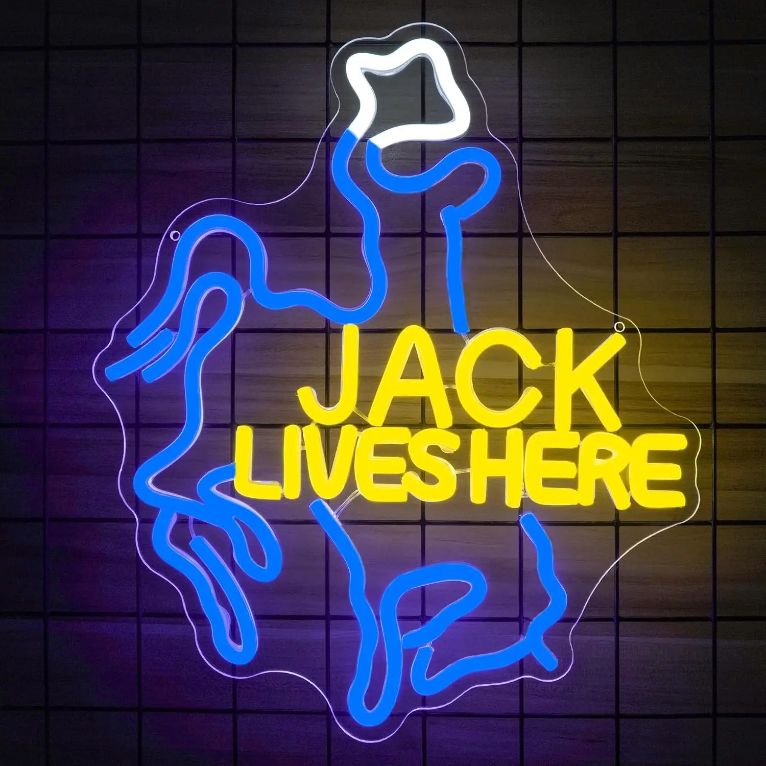 Jack Lives Here Neon Sign Horror Movie LED USB Neon Light Wall Decor Bar Bedroom Halloween Scary Film Themed Wall Art Gift