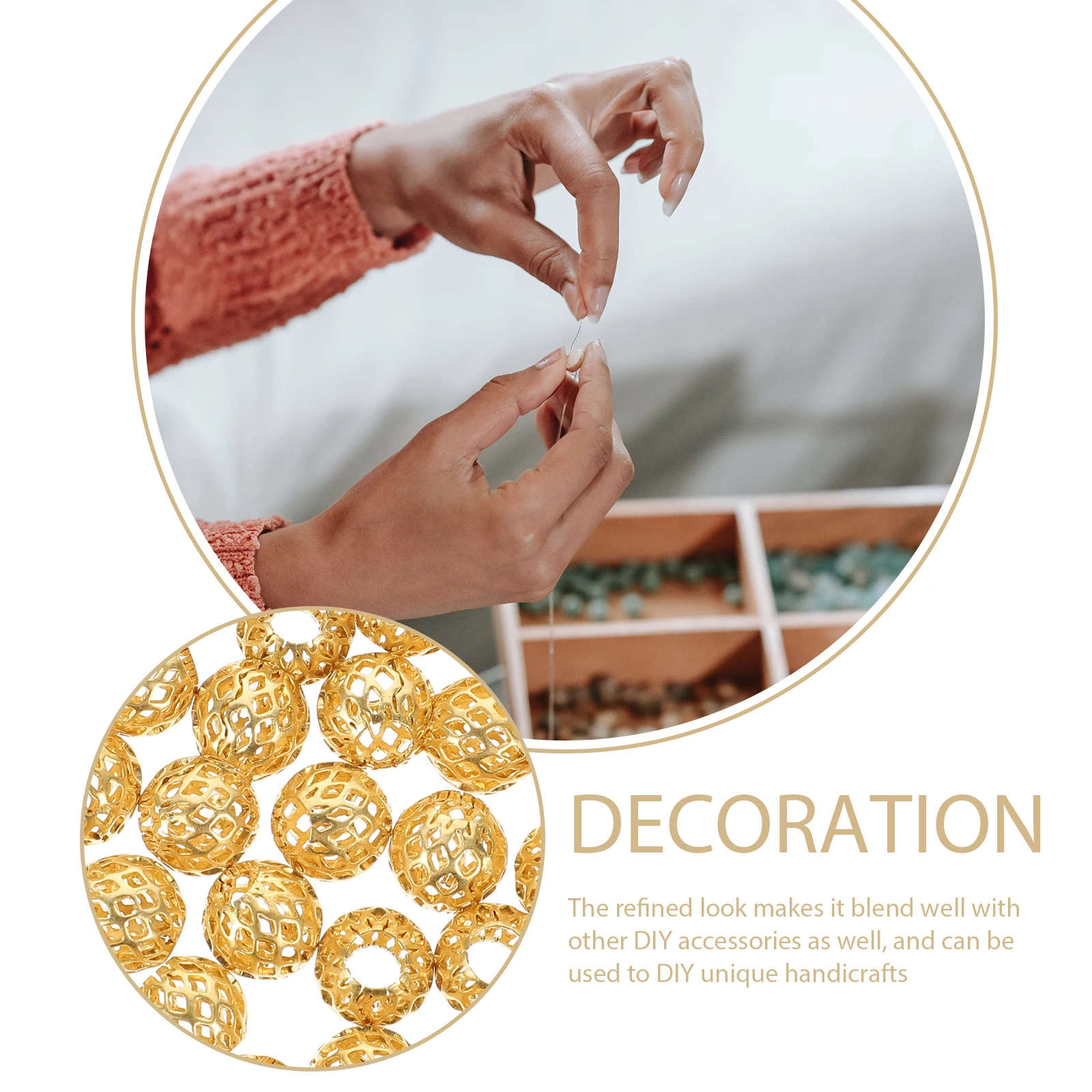 

50Pcs Hollow Design Metal Copper Beads for Jewelry Making DIY Bracelets Necklaces and Craft Decoration Hollow Beads