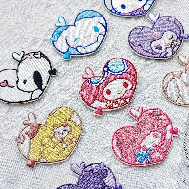 9Pcs Sanrio Hello Kitty Kuromi Badge Stickers DIY Embroidery Patches Clothing Iron On Patch Appliques Clothes Hats Patches badge