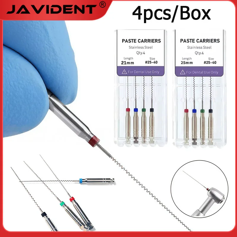 4pcs/Box Dental Rotary Paste Carriers Spiral Filler Assorted Engine Filling Paste Channel Spiral Dentistry Tool 21/25mm 25#-40#