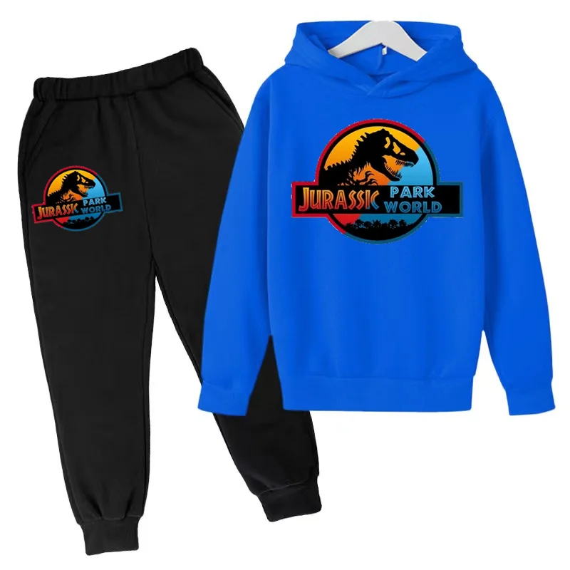 Jurassic Park felpa con cappuccio bambini Cartoon Dinosaur felpa Top + pantaloni Casual ragazzi ragazze Pullover manica lunga autunno tuta Set