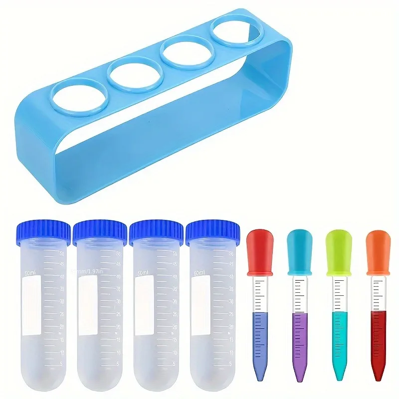 9pcs Suitable For Science Kit, Plastic Test Tube With Holder And Dropper, Kit Creative Science Experiment Education
