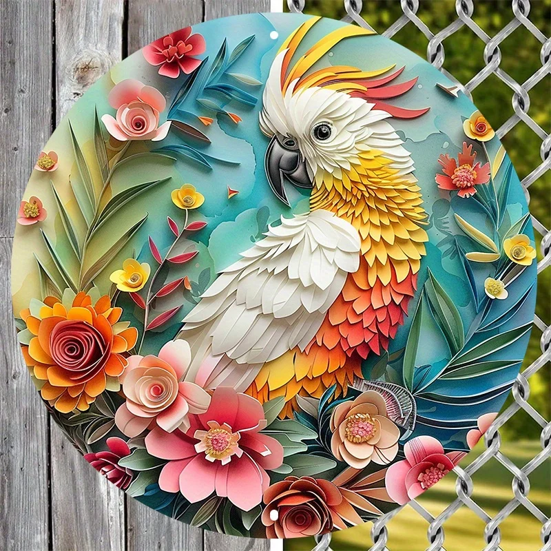 

Aluminum Metal Circular Wreath Sign, Bird and Floral Design, Perfect for Dorm Decor or Valentine's Gift, Decorative Wall Poster