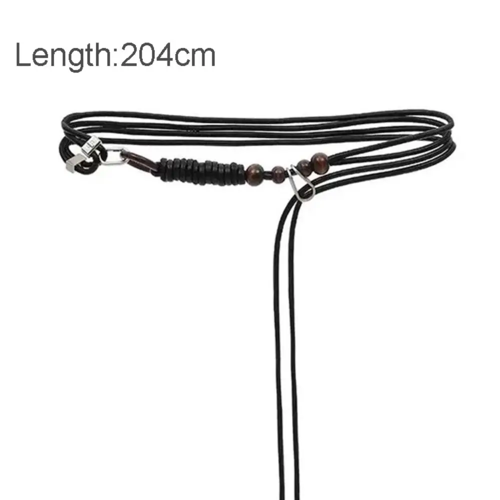 حزام خرز خشبي من جلد البولي يوريثان القديم مع عقدة فنية، حبل خصر متطابق تمامًا، سلسلة خصر مضفرة سوداء قابلة للتعديل للنساء #6