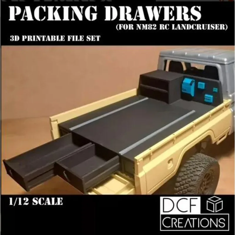 ABS Rear Tray with Pull-out Storage Drawer, Scale Tool Storage Upgrade Parts for 1:12 MN82 LC70 RC Truck, BLU-PRT-PAINT