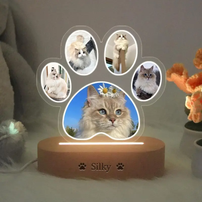 Custom Pet Memorial Night Light - Upload Your Cat/Dog Photo, Personalized LED Lamp for Pet Lovers