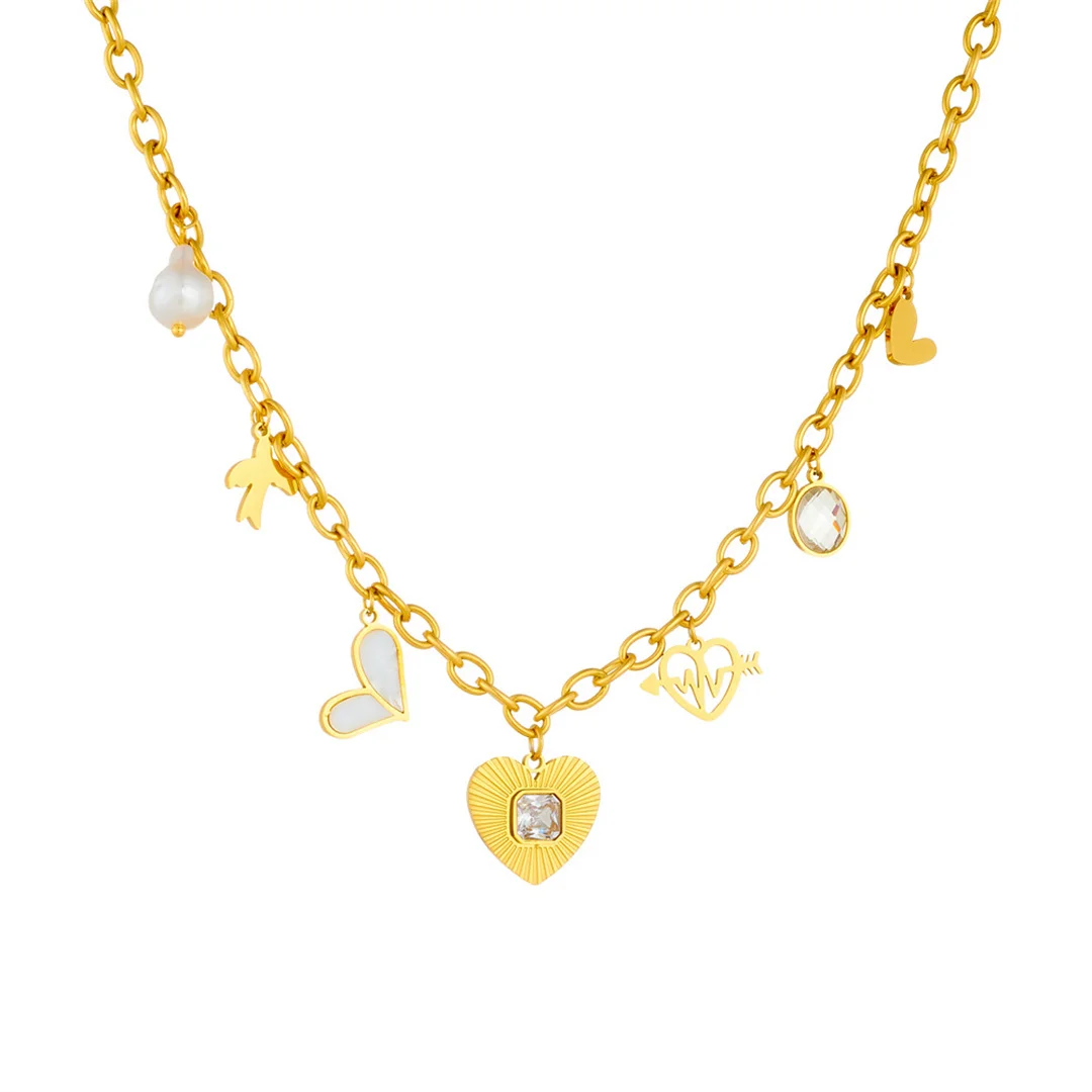 

Punk Fashion Love Heart Charm Pendant Female Gold Color Stainless Steel Chain Link Necklace for Women Vintage Jewelry Gift 2026