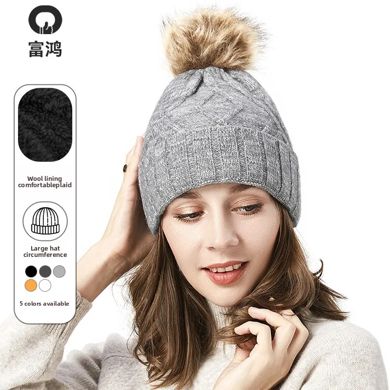 

CNTANG 2024, женские двухслойные вязаные шапки, зимние теплые шапочки, шерстяная шапка с помпоном, модная женская шапка из натурального меха енота