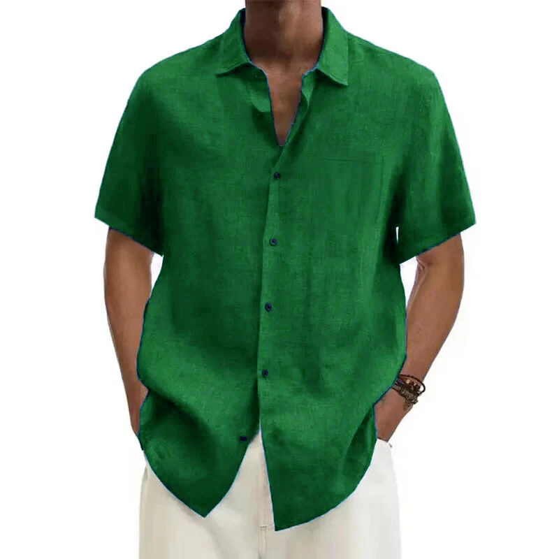 New men's short-sleeved lapel button-up shirt thin breathable cardigan Hawaiian beach outdoor beach shirt business casual top