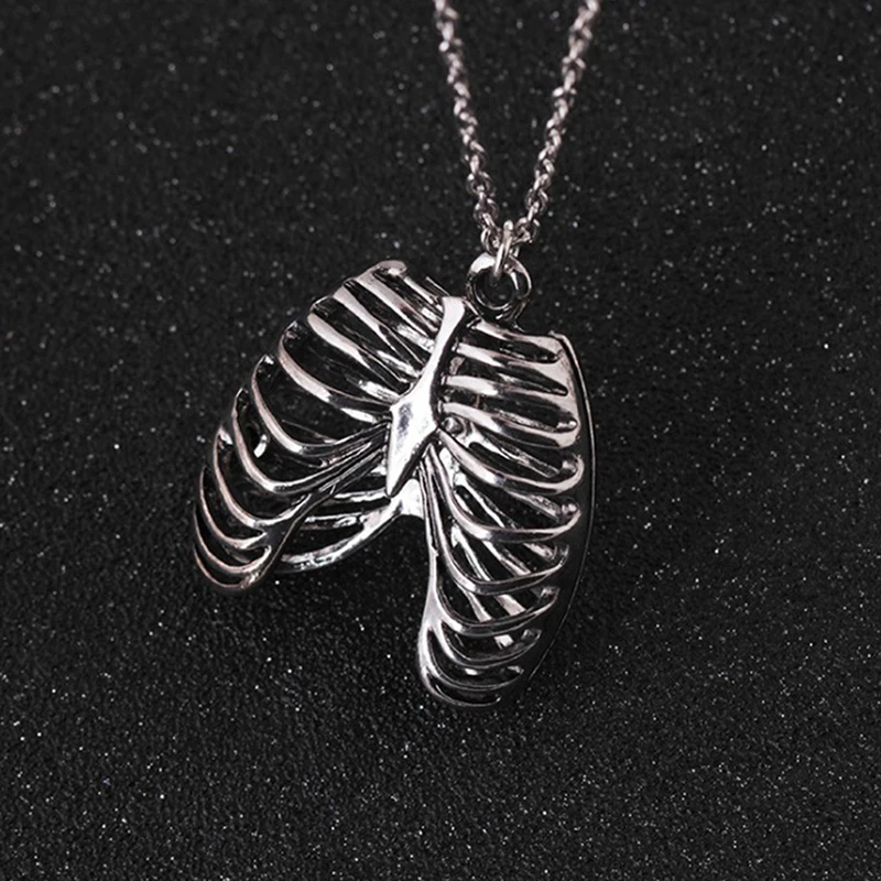 Fashion Vintage Medical Biology Jewelry Men Boys Anatomy Anatomical Human Rib Chest Necklace Skeleton Pendants Punk