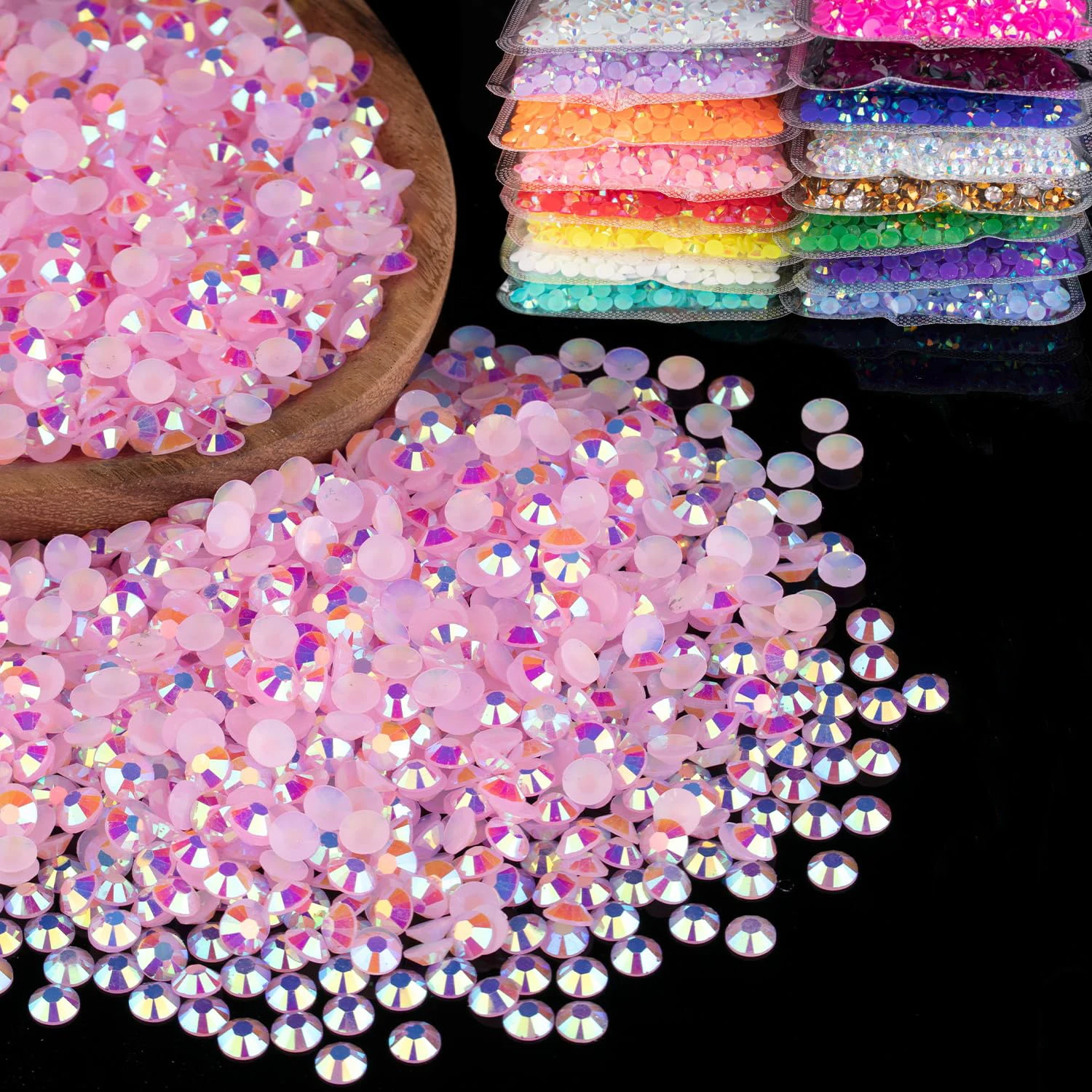 Hellrosa AB Flatback Harz-Jelly-Strass 2mm 3mm 4mm 5mm 6mm – Kunststeinperlen für Bastelarbeiten, DIY-Nagelkunst und Charms-Zubehör