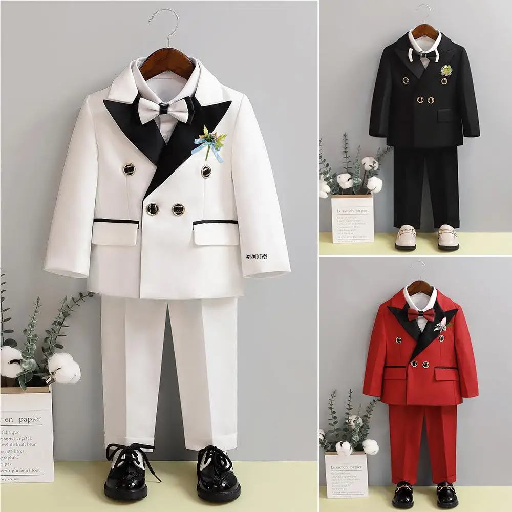 

Children White Wedding Suit Baby 1 Year Birthday Dress Costume Prince Kids Jacket Pant Photograph Suit Flower Boys Tuxedo Dress