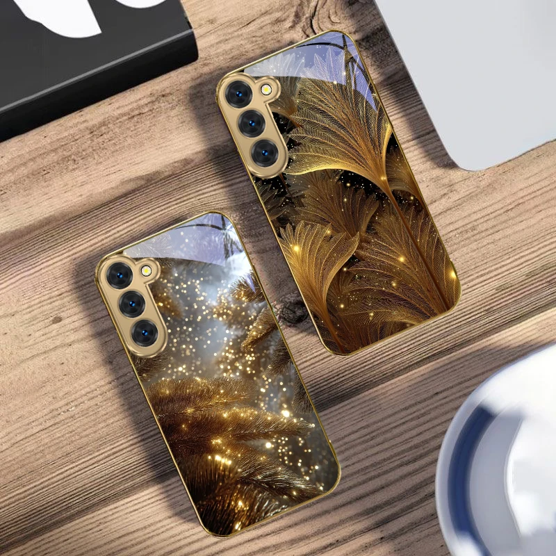 

Golden Needle Art Sense For Samsung Galaxy S26 S20 FE S21 S22 S23 Plus S24 Ultra 25Ultra S21+ S9 S22 S8 Golden glass phone case