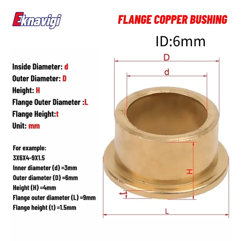 

5PCS Inner diameter 6MM powder metallurgy oil bearing with edge step shoulder flange flange bushing flanged copper sleeve