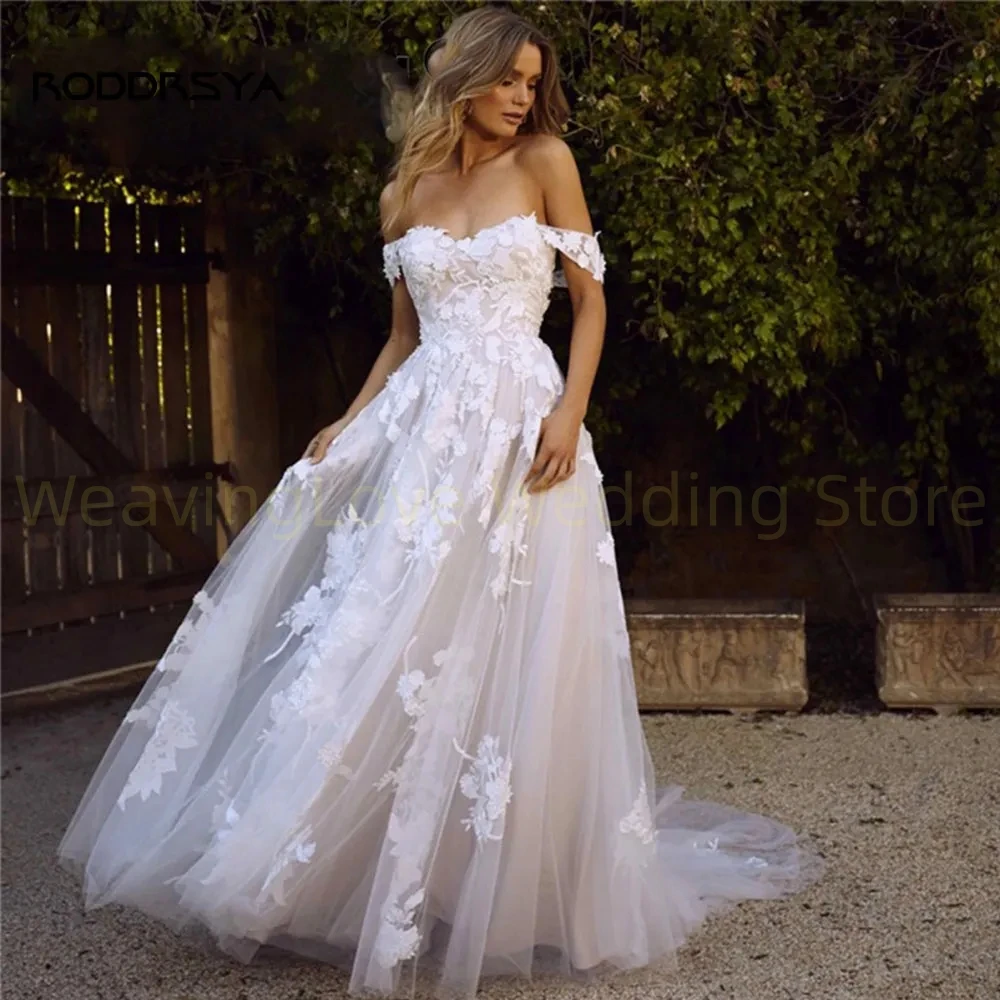 

New Off the Shoulder Sweetheart Wedding Dresses 2023 Appliques Vestido De Noiva Princess Bohemian Wedding Gowns Custom De Mariee