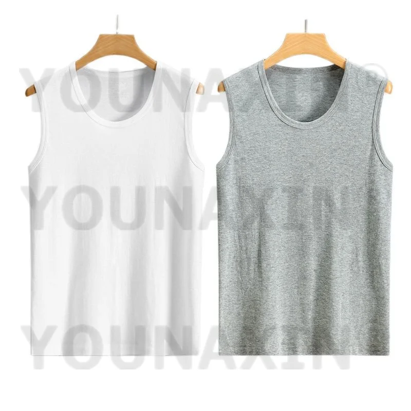 2 Pcs Men Cotton Black Vest Broad Shoulders White Underwear T- Shirts Gray Sleeveless Singlets Bottom Undershirt M L XL 2XL 3XL