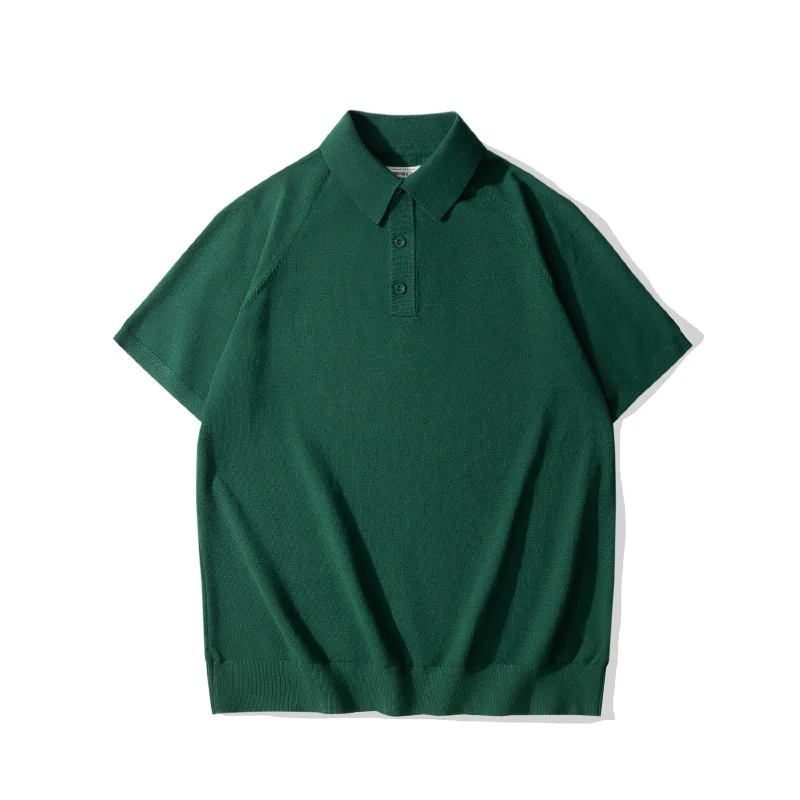 QICHE Men Italian Style Knit Polo Shirt Ice Silk Short Sleeve Lapel Amekaji Breathable Vintage Casual T-shirt view 5