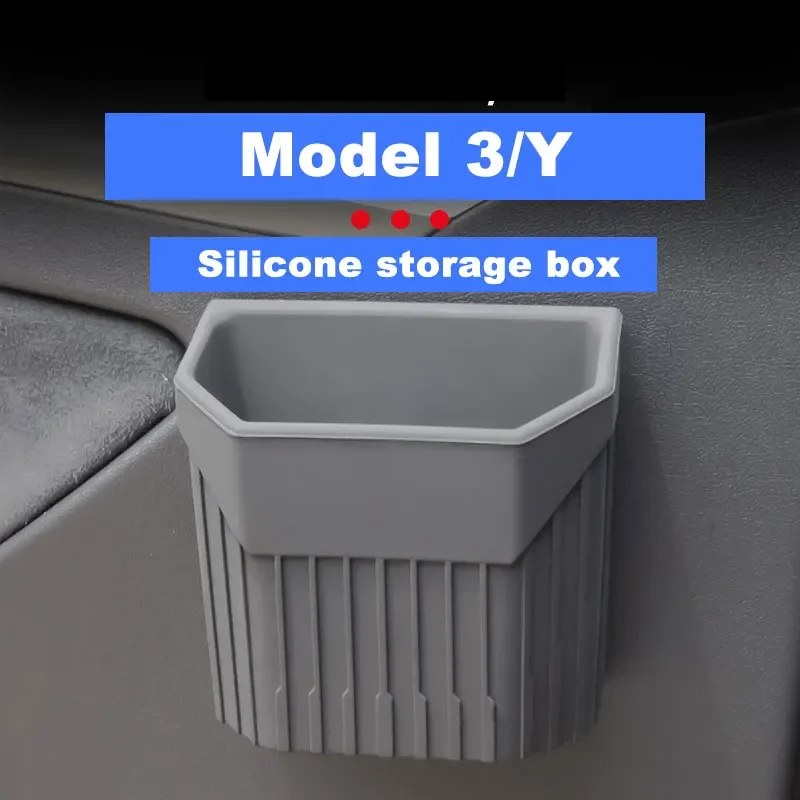 Dashboard Mini Storage Box For Tesla Model 3 / Y Silent Sticky Auto Storage Pocket Silicone Trash Can For Tesla Car Phone Case