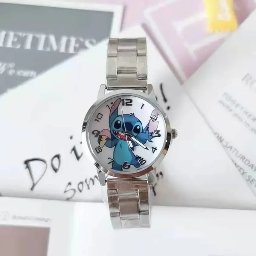 Miniso Anime Cartoon Disney Stitch Stainless Steel Waterproof Round Quartz Adult Watch Boys Girls Students Watch Birthday Gifts