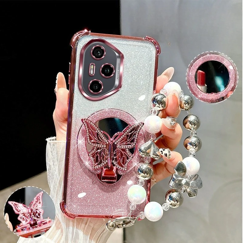 

Блестящий противоударный чехол-браслет с зеркалом-бабочкой для Huawei Honor 400 300 Ultra 200 100 90 Lite 80 70 Pro, чехол